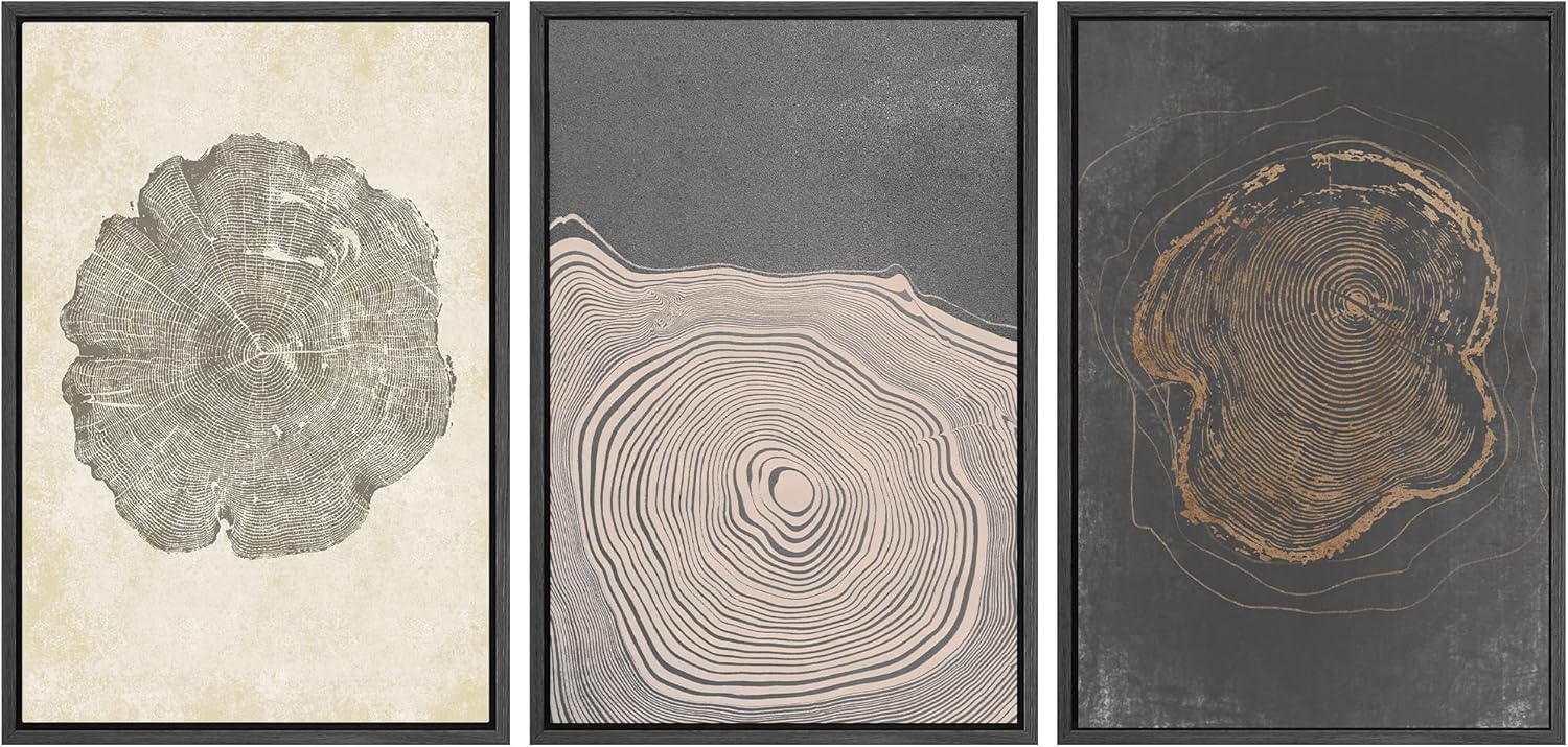 Wall Décor - SIGNWIN Framed Canvas Print Wall Art Set Pastel Gray Wood Tree Ring Spirals Nature Abstract Drawings Modern Art Decorative Contemporary Minimal for Living Room, Bedroom, Office - 24