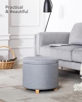 HNNHOME 45cm Round Linen Storage Ottoman Footstool Pearl River view 6