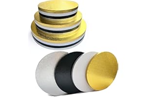 ANSSDO 12 Packs Thick Cake Drums, Greaseproof 8, 10 & 12 inch assorted Round Cake drum in Gold Black Sliver White Cake Base, Cardboard Cake Boards for Presenting Heavy/Tall Tiered Cakes, Base Para Pastel