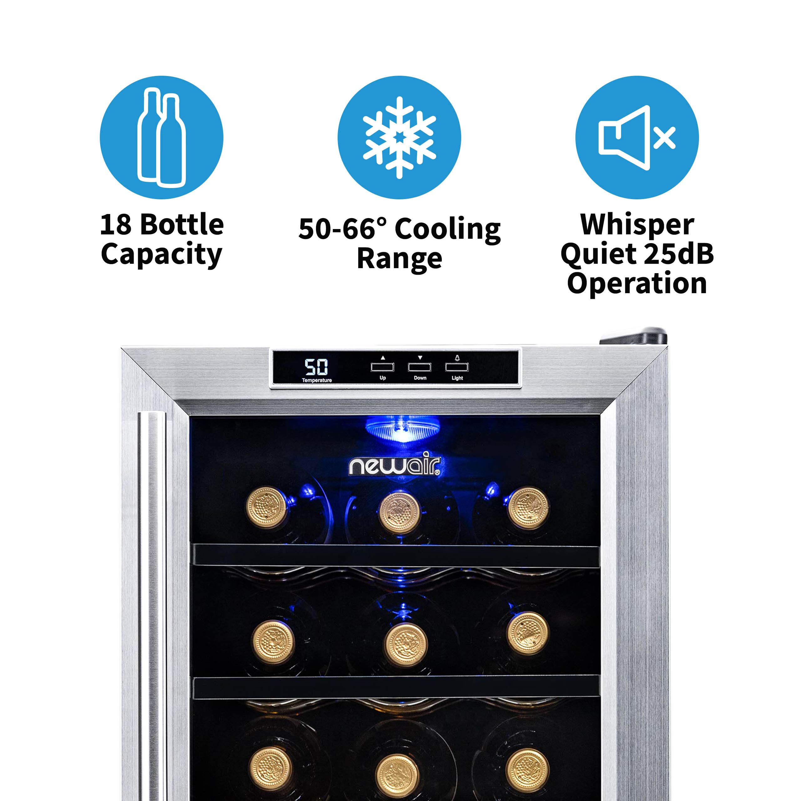 NewAir Wine Cooler and Refrigerator, 18 Bottle Freestanding Wine