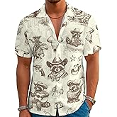 Men's Hawaiian Shirt Funny Vintage Western Cowboy Print Summer Beach Casual Short Sleeve Button Down Shirts