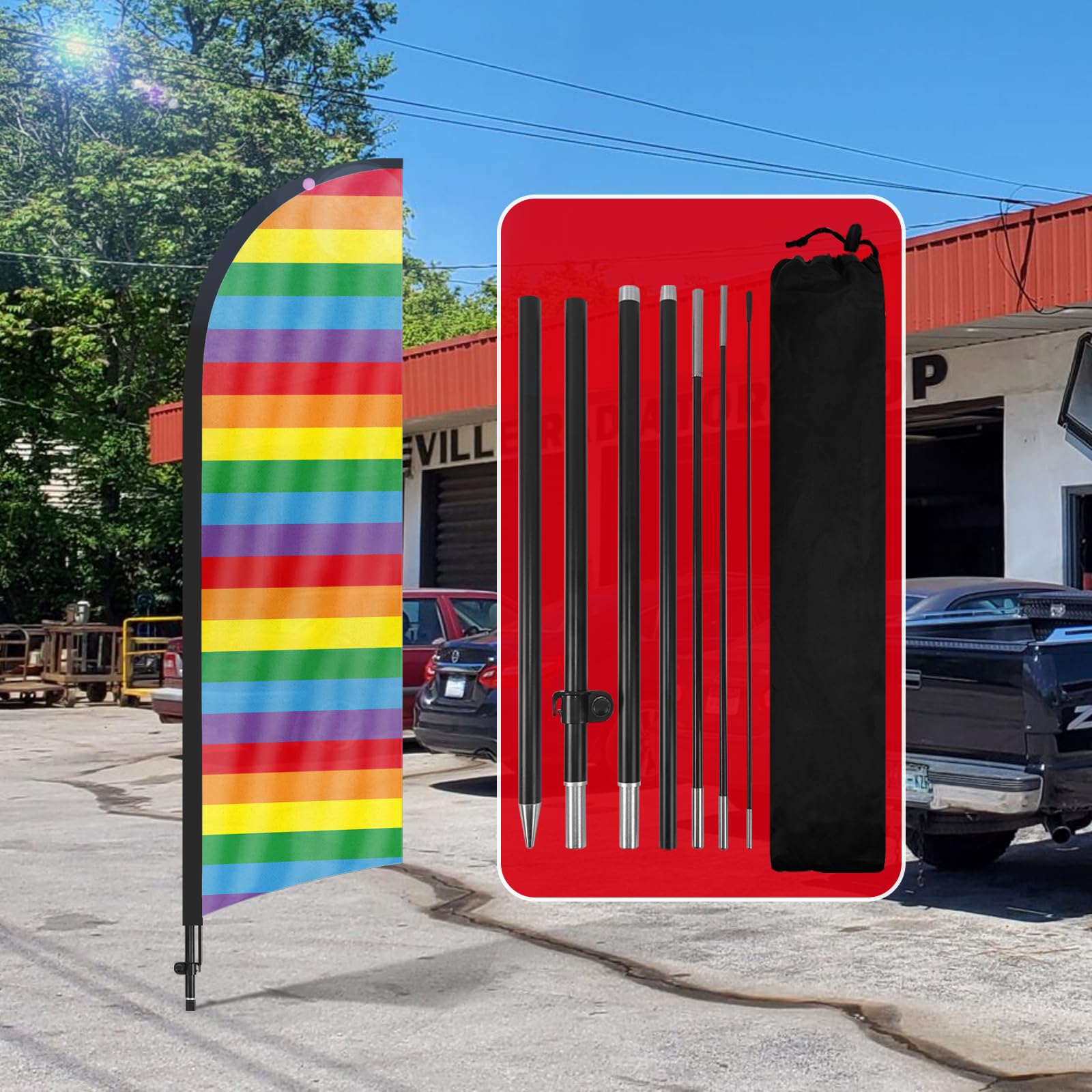 QSUM Rainbow Feather Flag & Pole Kit, 8FT LGBT Flag Party Sign Gay Pride Stuff Garden Banner or Yard Outdoor Decorations (1 PCS Flag & Pole)