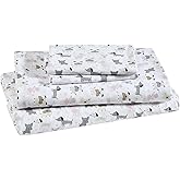 Beatrice Home Fashions Printed Microfiber Sheet Set, Soft Comfortable Easy Care, Includes 1 Fitted Sheet with 12" Deep Pockets, 1 Flat Sheet, Pillowcase, Queen, White Puppy Love