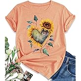 EUOW Women's Sunflower Graphic Shirts Boho Flowers Tee Tops Cute Summer Vintage Short Sleeve Holiday T Shirt