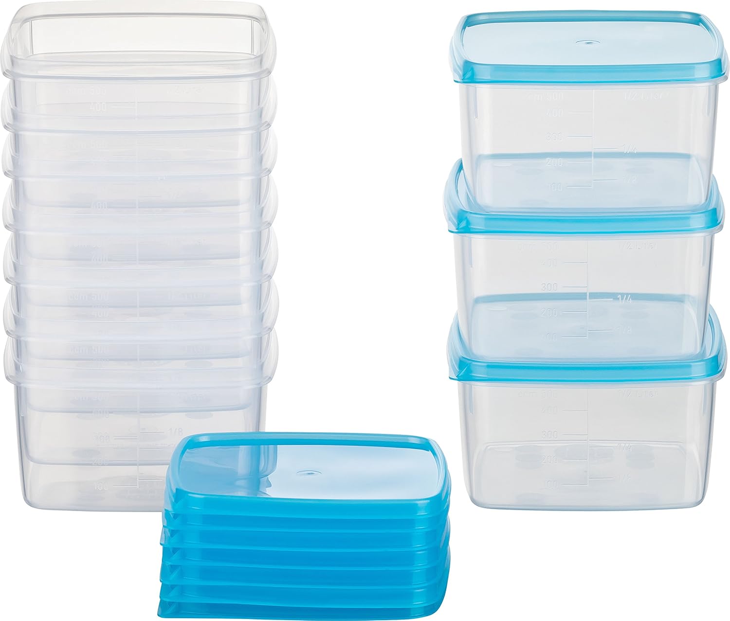 Kigima Tiefkühldose 0,5l quadratisch 11x11x6,4 cm 10er Set hellblau