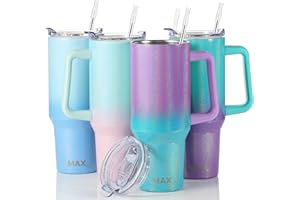MaxBase 40 oz Tumbler with Handle and Straw Lid, Insulated Reusable Stainless Steel Travel Mug Keeps Drinks Cold up to 34 Hours, 100% Leakproof Bottle for Water, Iced Tea or Coffee, Smoothie and More