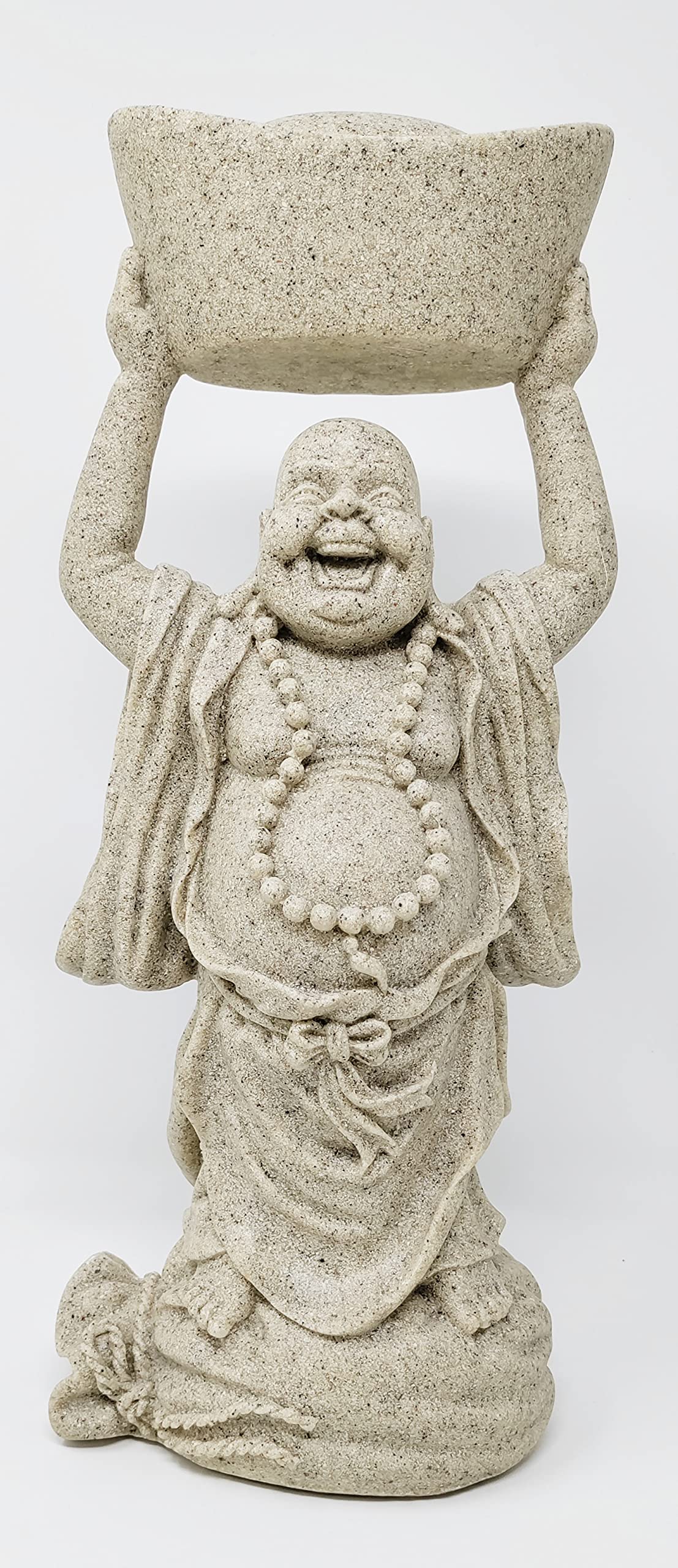 JRose Collections Gravel Finish Laughing Buddha Standing 28cm High Statue Sculpture Man-made Home Garden Decoration Lucky Laughing Buddha Statues Figurine (JR1536)