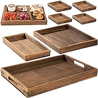 Rustic Wooden Serving Trays with Handle -Decorative Tray Set of 7 Serving Trays for Entertaining Platters for Serving Food Ne