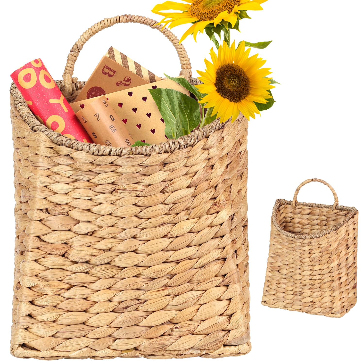 Photo 1 of Woven Hanging Water Hyacinth Baskets, Hanging Wall Wicker Basket, Handmade Organizer Baskets, Hanging Flower Basket for Shelves, Walls, Doors, Balconies, Front of House, Garden, Farmhouse, Home.