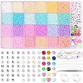 20160 Pcs 2 mm Seed Beads Kit, 24 Colors Small Beads for Bracelets, 11/0 Pastel Candy Color Mini Pony Beads with Alphabet Letter Beads, Smile Face Beads for Jewelry Making, DIY Craft