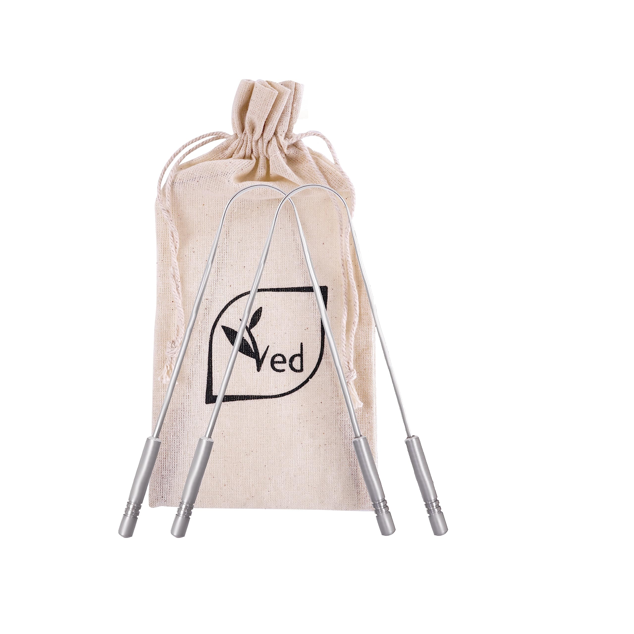 Ved Tongue Scraper with Eco Friendly Travel Bag peck of 2,Medical Grade 100% Stainless Steel,Rust Proof, Metal Tongue Scraper.