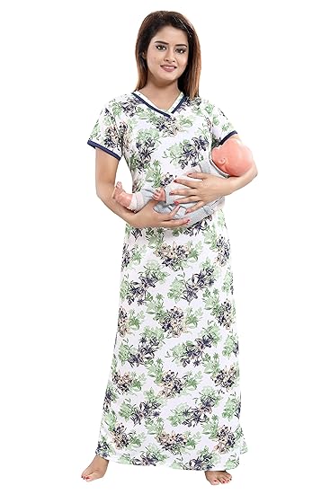 Women's Beautiful Print with Invisible Zip Feeding/Maternity/Nursing Nighty/Nightwear.