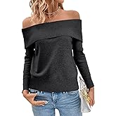 Vaziro Women's Off Shoulder Knit Sweater Long Sleeve Pullover, Fall Winter Oversized Ribbed Jumper Loose Casual Sweaters