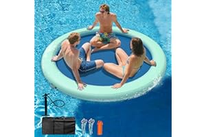 JOOLOOG Inflatable Water Hammock 8FT Round Float Ring, Adults Heavy Duty River Inflatable Stable Platform Raft Water Floating Docks Mat for Lake and Pool