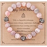 AHAETH 50th Birthday Gifts for Women Friends Pink Beads Bracelet Happy 50 Year Old Unique Bday Ideas 50 yr Old