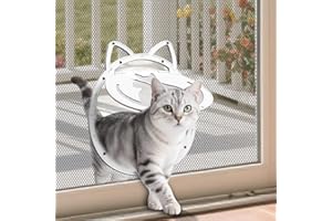 ALUMANI Cat Door for Screen Door, Cat Screen Door with Lockable Magnetic Flap, Inside Openning 10x10x0.5 inch, Cat Door for Screen Window, White