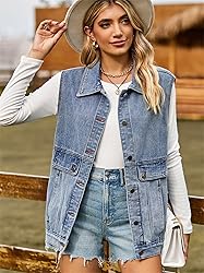 PAODIKUAI Women's Oversized Denim Vest Mid Long