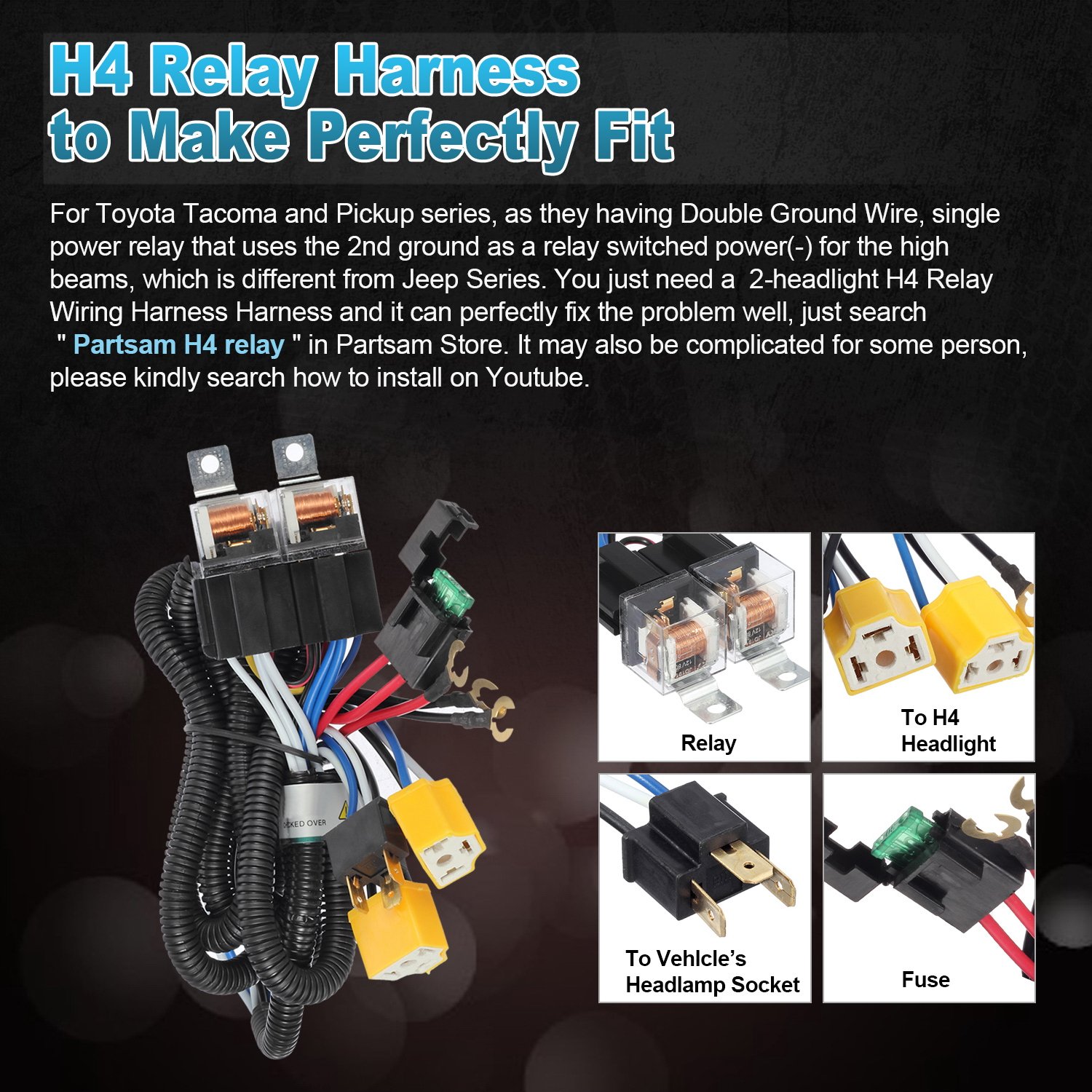 Amazon.com: Partsam 7x6 LED Headlights H6054 5x7 Headlamp Sealed Beam  Hi/Low Cree w/ H4 Wiring Harness Replacement for Jeep Wrangler YJ XJ  Cherokee Toyota ...