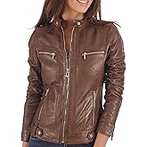 KYZER KRAFT Womens Leather Jacket Zippers Real Lambskin Leather Jacket for Womens