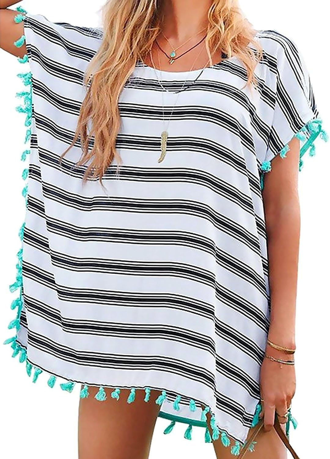 MingYu Womens Swimwear Cover-ups Bohemia Bikini Swim Beach Wear Cover Up Dress (Stripe)