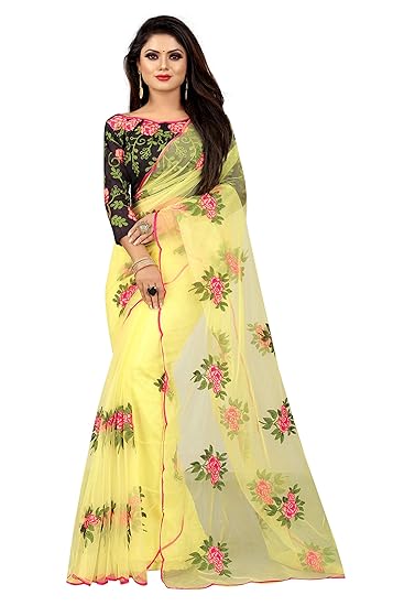 Women's Net Saree With Blouse Piece