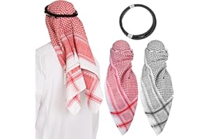 2 Pcs Men Arab Shemagh Headscarf with Aqel Rope Muslim Kafiya Keffiyeh Middle Eastern Head Wrap Middle East Desert Shemagh Wr