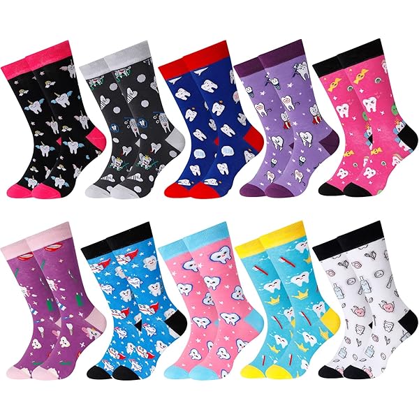 2 Pack Funny Dental Teeth Medical For Women, Novelty Teeth Gifts For Dentist, Lovely Cute Dental Socks Gifts