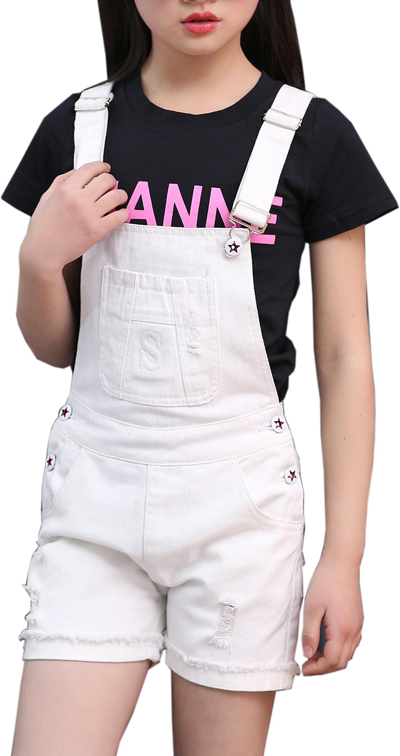 SitmptolBig Girls Kids Denim Overalls Cute Jumpsuits Casual Bib Boyfriend Romper 1 Piece