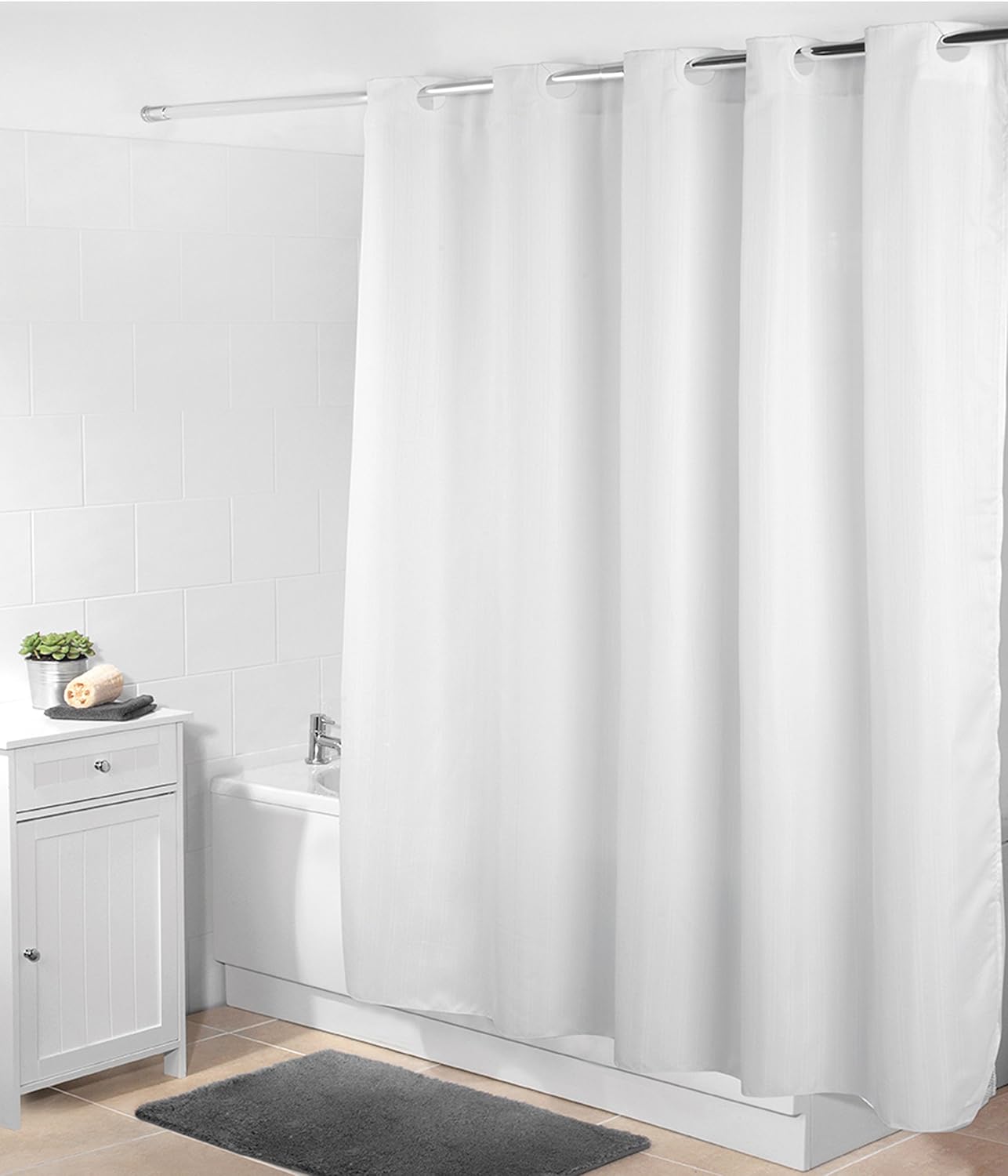 Beldray LA041777WHT Jacquard Striped Hookless Shower OverBath Curtain