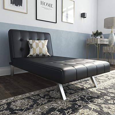 DHP Emily Linen Chaise Lounger, Stylish Design with Chrome Legs, Black