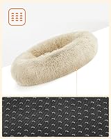 Feandrea Donut Dog Bed Cat Bed 60 cm Fluffy Long Plush Khaki view 7