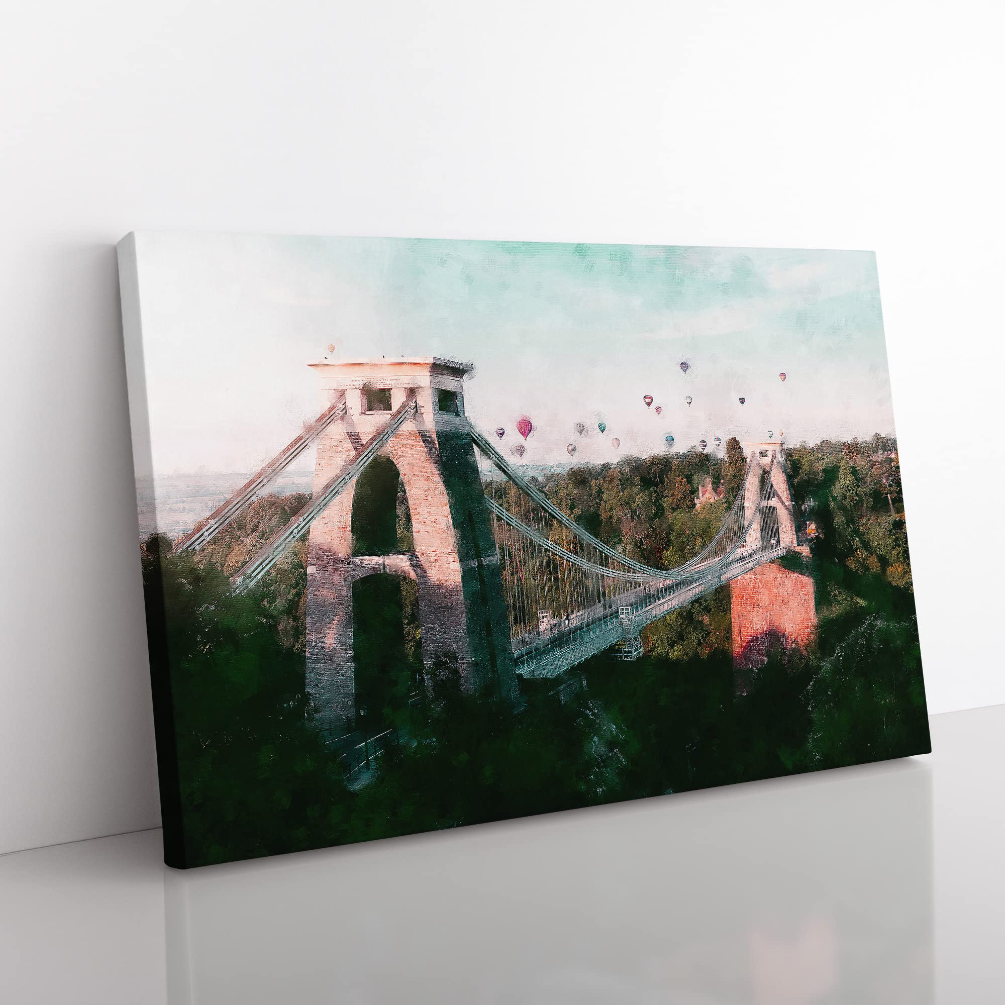 Clifton Suspension Bridge In Bristol Painting Modern Art Canvas Wall Art Print Ready to Hang, Framed Picture for Living Room Bedroom Home Office Décor, 50x35 cm (20x14 Inch)