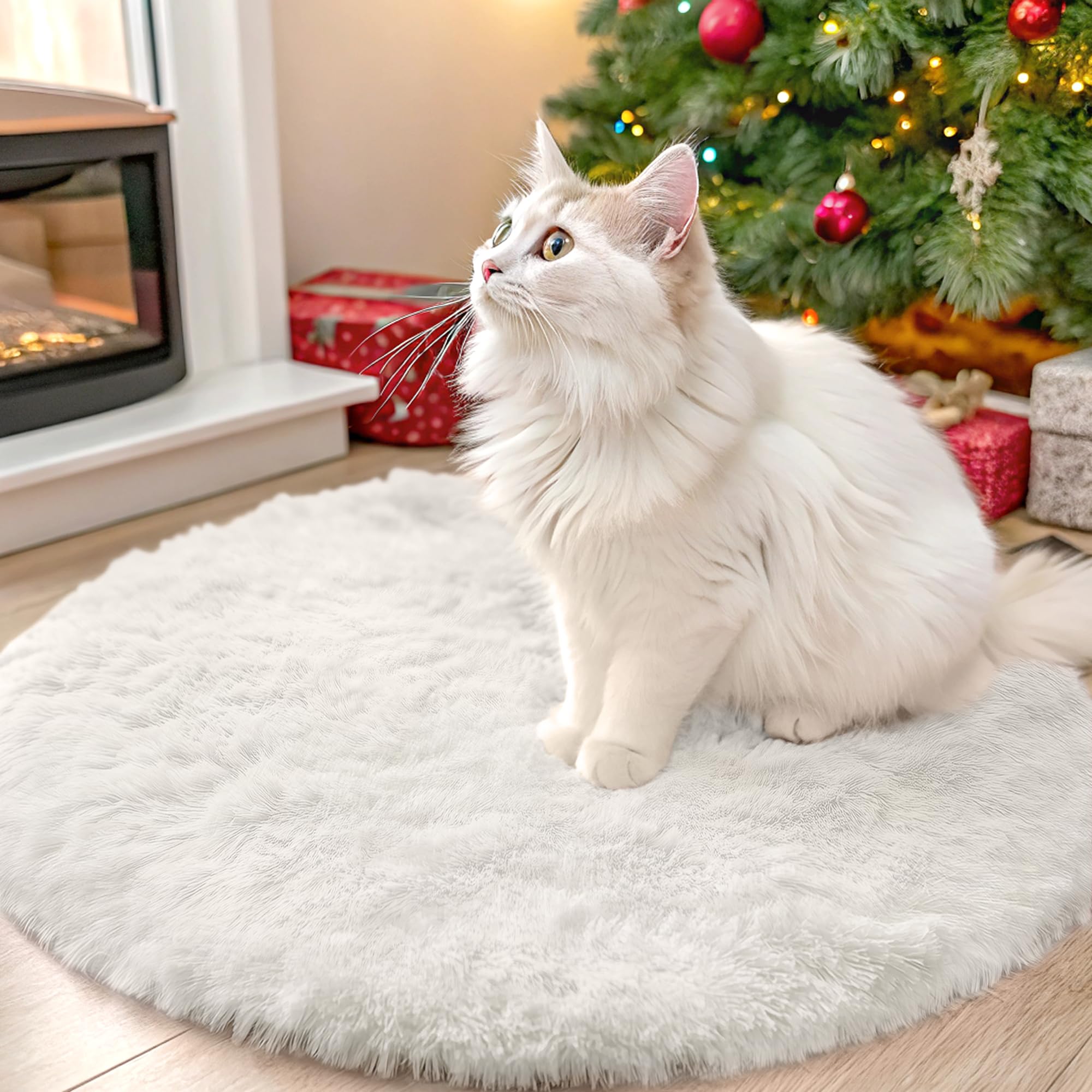 Photo 1 of OLANLY Ivory Round Rugs for Bedroom - Machine Washable, 2 ft Circle Area Rugs for Living Room, Soft and Fluffy Shaggy Carpet for Teen Girls and Boys, Nursery Rooms, Dorms, Home Decor Aesthetic
