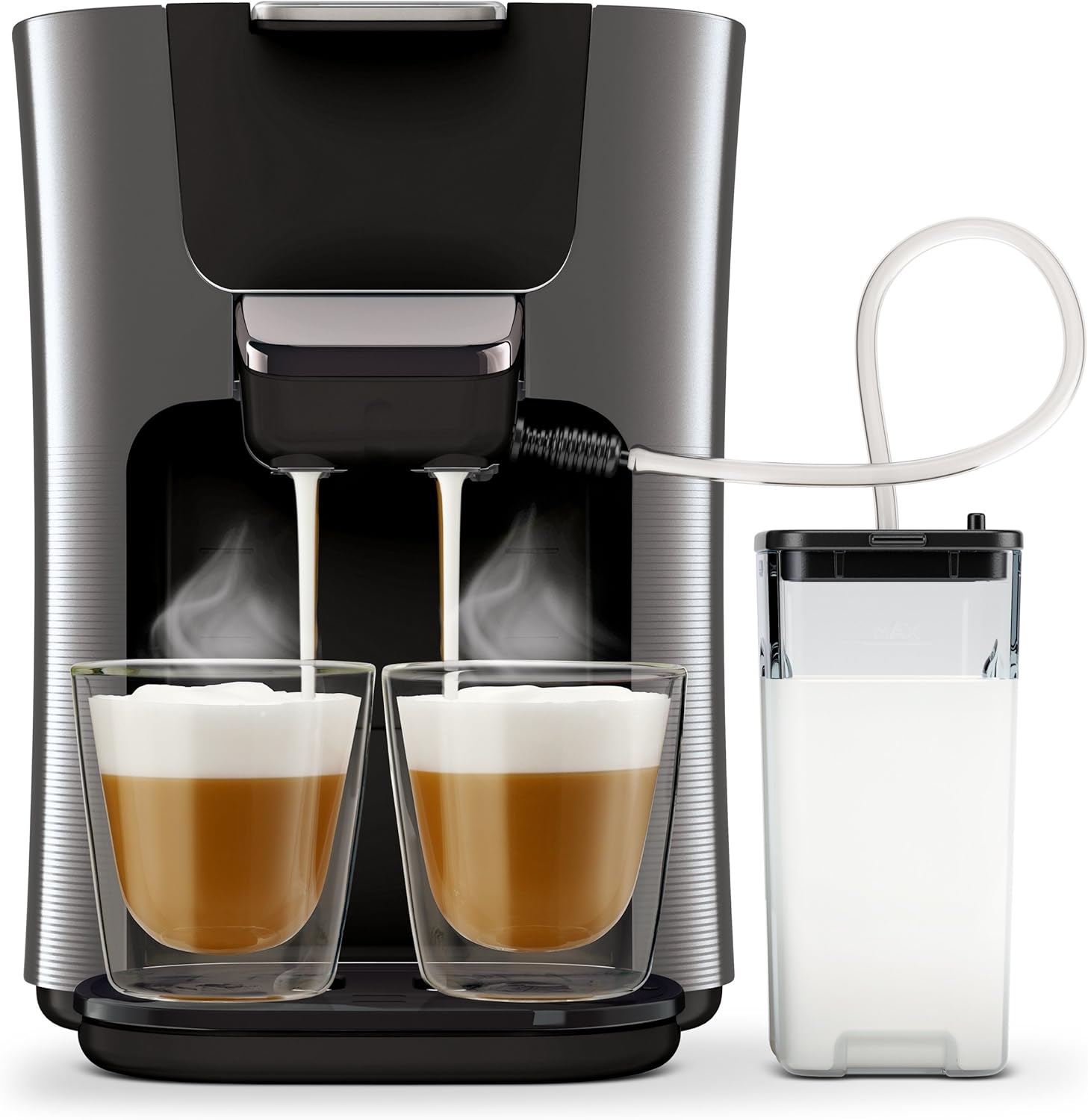 Philips Senseo HD6574/50 Latte Duo Kaffeepadmaschine (2 Kaffee, frische Milch) titanium