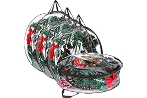 Shappy 4 Pieces Clear Christmas Wreath Storage Container 24 Inches Xmas Wreath Storage Bag Plastic Christmas Garland Container with Dual Zippers and Reinforced Handles for Xmas Seasonal (Black)