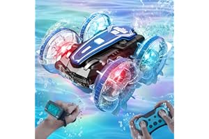 ENERHAMP Toys for Ages 5-13, Amphibious Remote Control Car, 2.5GHz 4WD 131Ft 360° Rotation, 180° Flip，60Mins Play, Rechargeable Gesture Rc Car with LED, Battery, Kid Toys, Christmas, Birthday Gifts