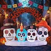 DomKom Halloween Inflatable Blow Up Decorations, Dia de Los Muertos 8FT Day of Dead Catrina Skulls, Built-in LEDs for Holiday Party, Garden, Lawn, Yard, Patio Décor