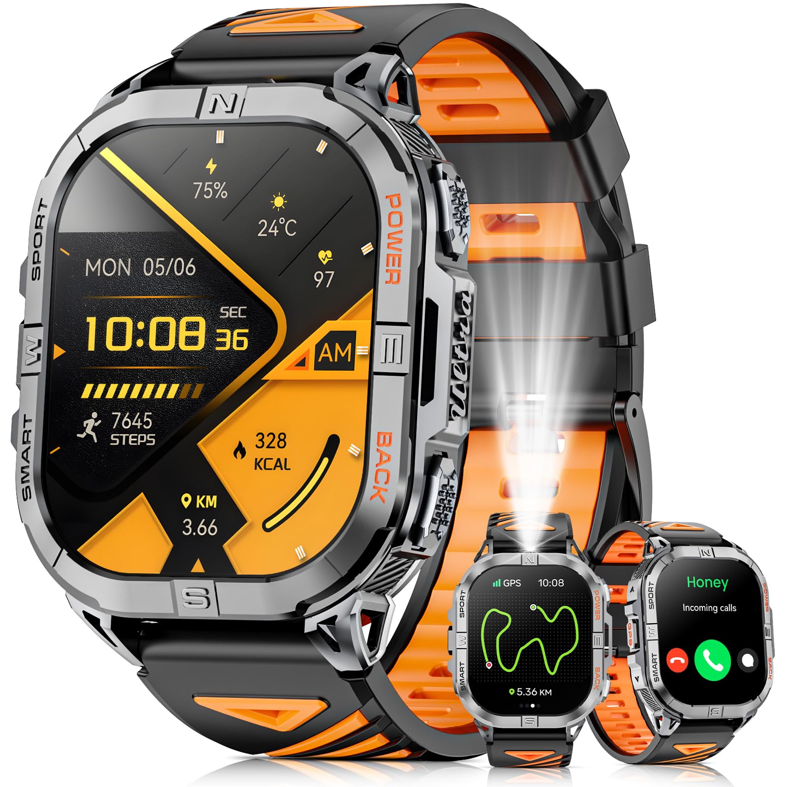 Photo 1 of Joautrial Military Smart Watch for Men Built-in GPS with LED Flashlight Compass, 2.13" AMOLED Tactical Smart Watches with Answer/Make Calls, 3ATM Waterproof Fitness Tracker for iPhone Android (Black)