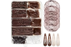 PROSUITES 368 Pcs Brown Bobby Pins Hair Pins - 100 Bobby Pins Brown Hair 100 Hair Pins for Women 160 Hair Rubber Bands 4 Hair Clips 4 Hair Nets for Buns with Box