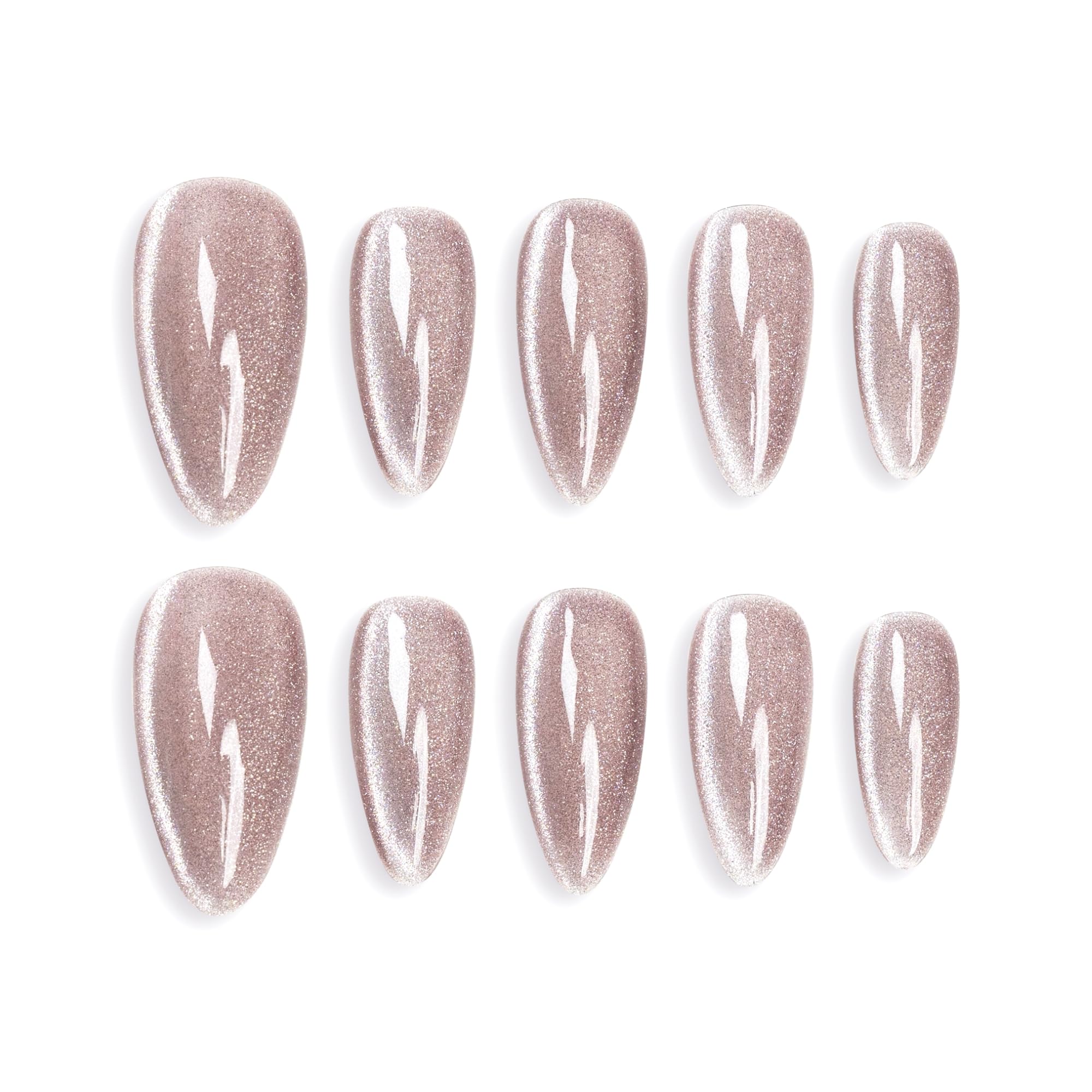 Sun&Beam Nails Handmade Press-on Medium Long Almond Taupe Color Cat Eye Design Charming False Nail Tips 10 Pcs (#122 M)