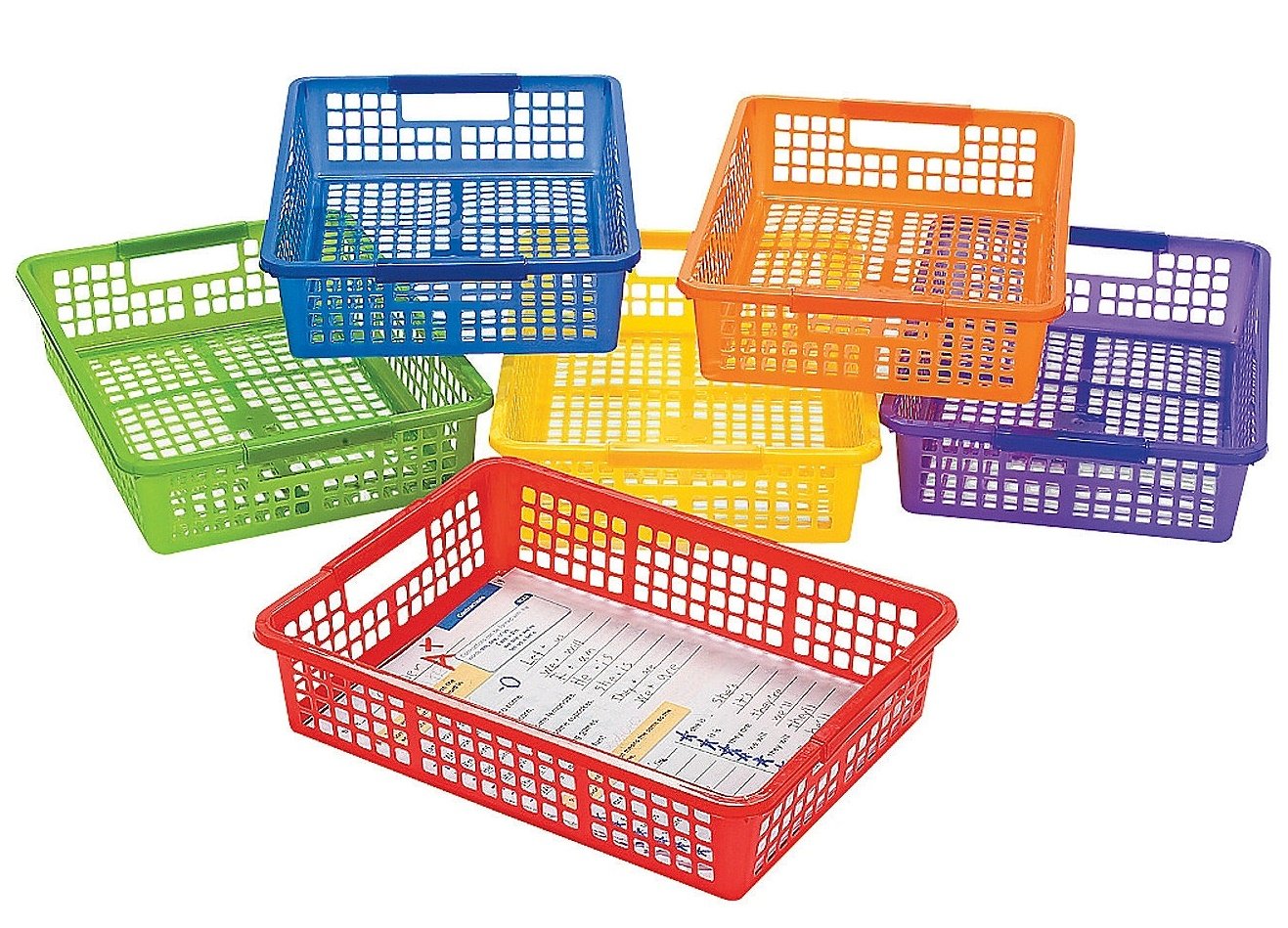 6 Pack Classroom Storage Baskets With Handles, 14" x 10" x 3" Colorful