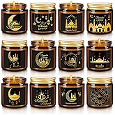 12 Pcs Ramadan Mubarak Scented Candle Set - Eid Candles for Home Decor, Aromatherapy Islamic Gifts for Women & Family, Mosque-Inspired Jar with Islamic Lanterns & Stars, Brown Soy Wax