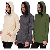 Real Essentials 3 Pack: Women's Dry Fit Long-Sleeve Hoodie Pullover Sweatshirt Pocket - Active Lounge (Available In Plus)
