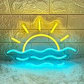 Sunset Sunrise Neon Sign Sun on The Sea Neon LED Light Sign for Wall Decor Wave Neon Light up Sign Beach Home Decor Aesthetic for Teen Girls Bedroom Game Room Decor Ocean Sun Night Light Wedding