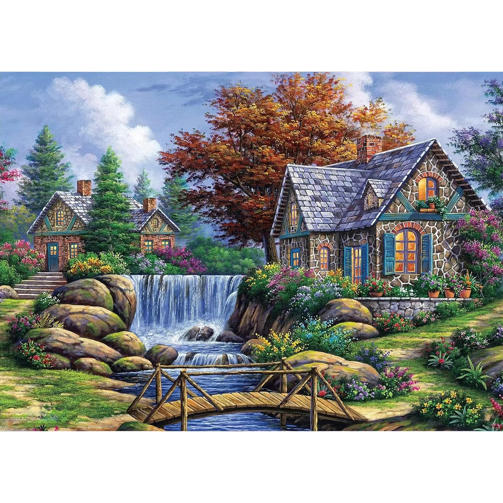 MEIYUDA Diamond Painting - Cottage Landscape, DIY 5D Diamond Art Kit for Adults & Kids, Crystal Art - 40x30cm