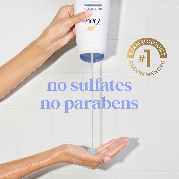 DOVE BODY WASH WITH PUMP 3 COUNT ANTI-STRESS BLUE CHAMOMILE & OAT MILK, FOR 24HR LOTION-SOFT SKIN MOISTURIZING SKIN CLEANSER WITH NO SULFATES NO PARABENS