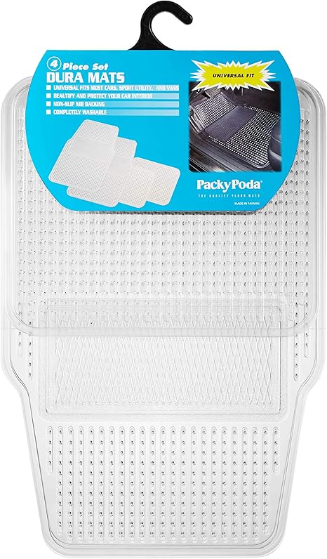 Amazon カーマット ポリ塩化ビニル 透明 4ピース Packy Poda プレミアム品質 カーフロアマット ミディアム デューティー ユニークなヒールパッド付き 4枚セット ノンスリップマット 車 バイク
