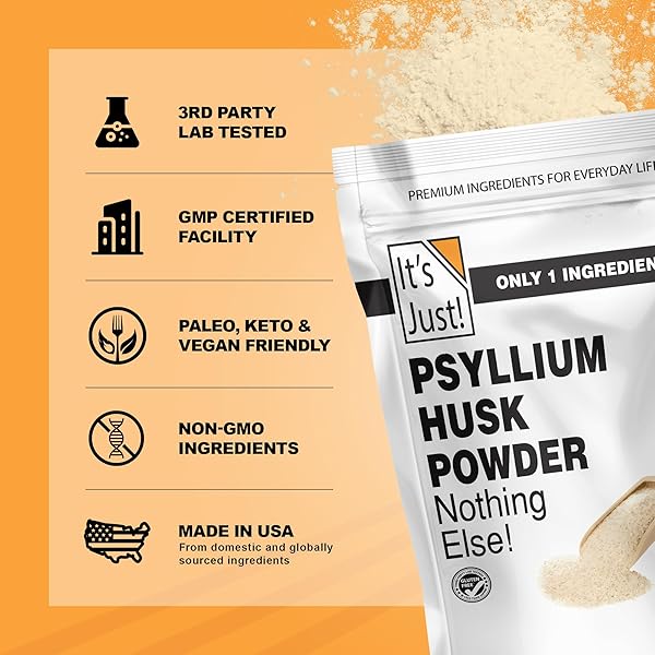 IT’S JUST! – PSYLLIUM HUSK POWDER, EASY MIXING DIETARY FIBER, CLEANSE YOUR DIGESTIVE SYSTEM, FINELY GROUND POWDER, IDEAL FOR KETO BAKING, NON-GMO (UNFLAVORED, 10OZ (PACK OF 1))