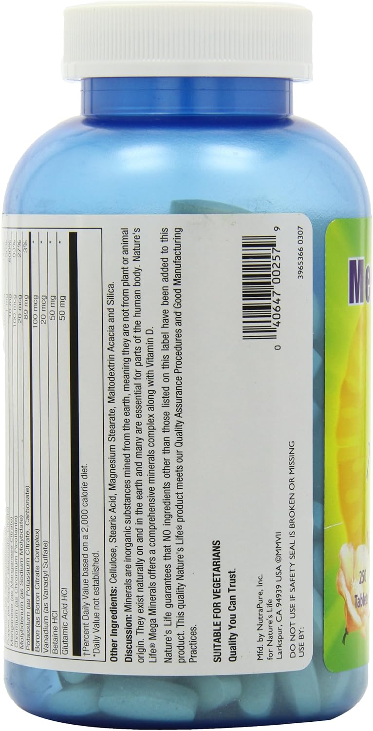 Nature's Life Minerals Veg Tablets, Mega, 250 Count: Health & Personal Care