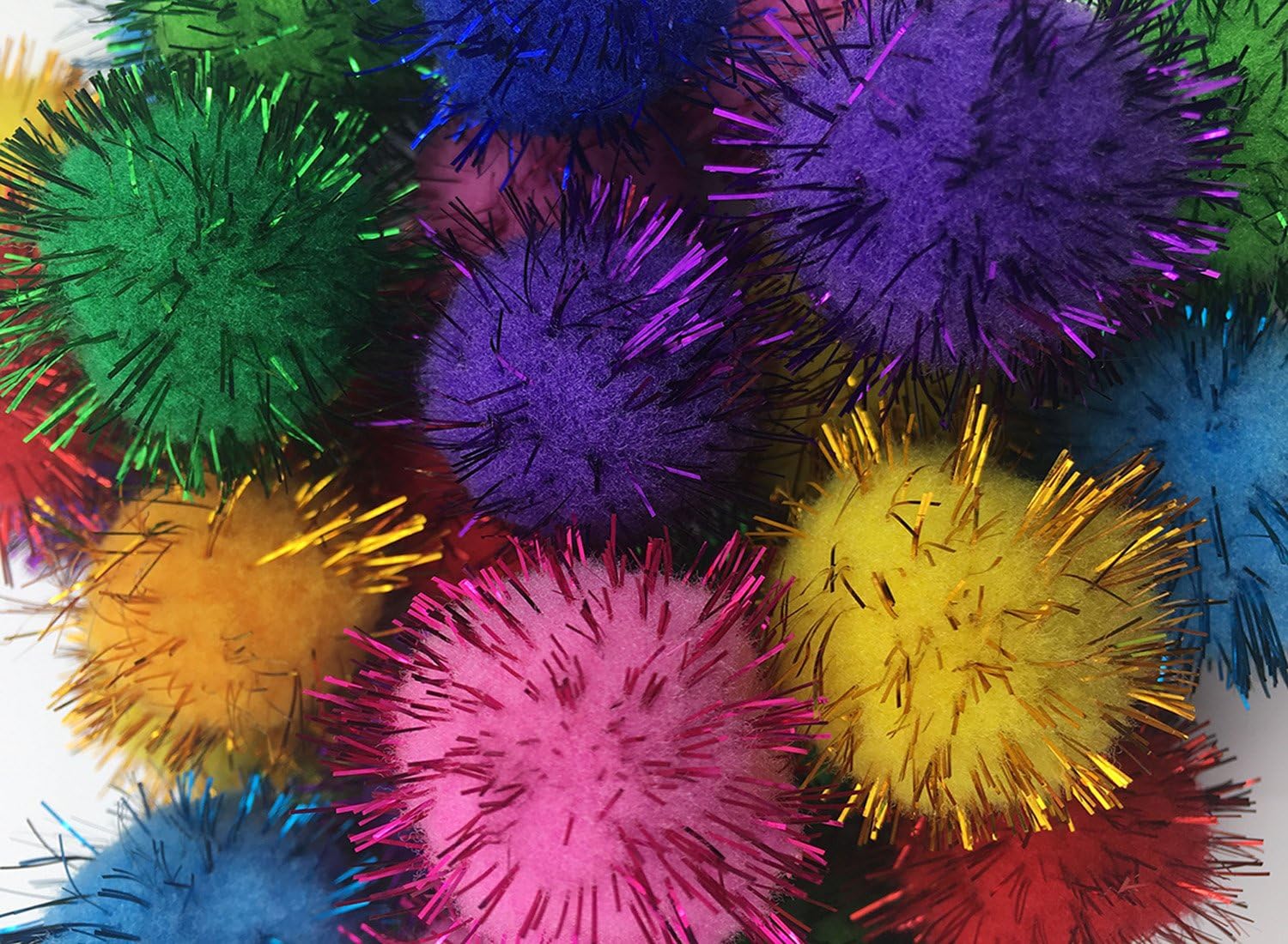 VAPKER 30 Piece Assorted Color Sparkle Balls Cat's Favorite Toy Tinsel Pom Poms Glitter : Pet Supplies